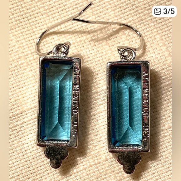 Vintage Estate Sterling Silver 925 made in Mexico blue stone dangle earrings - Picture 6 of 8